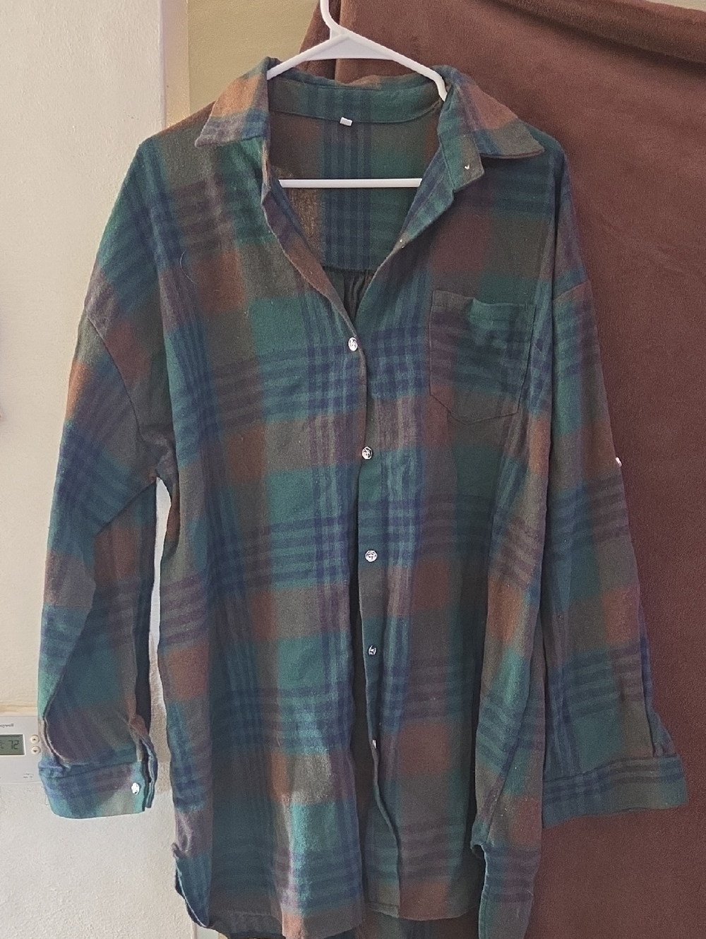 Plaid Button-Up Shirt in Green and Brown